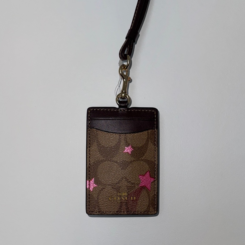 Coach Brown Card Holder with Pink Star Accents. Never used.